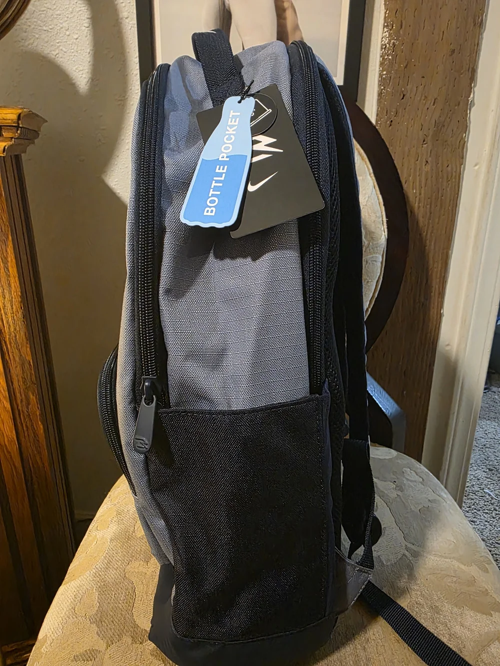 Nike Men's Gray and Blue Logo Backpack